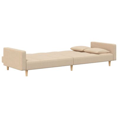 vidaXL Schlafsofa 2-Sitzer mit 2 Kissen Creme Stoff