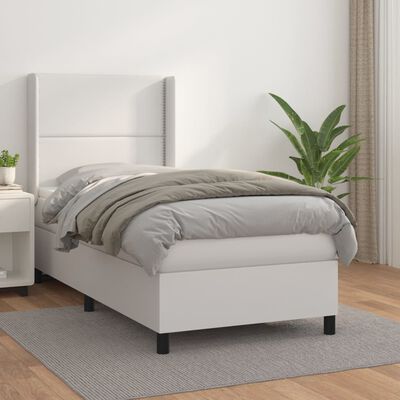 vidaXL Boxspringbett mit Matratze Weiß 90x190 cm Kunstleder