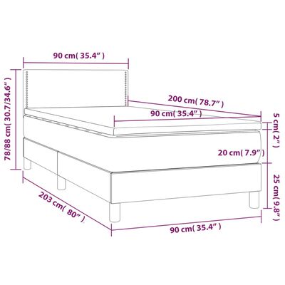 vidaXL Boxspringbett mit Matratze Hellgrau 90x200 cm Stoff