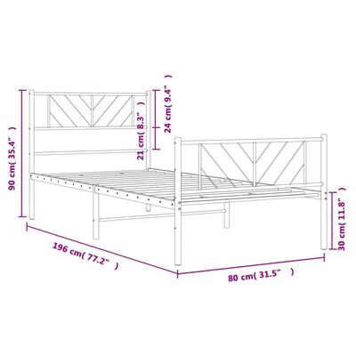 vidaXL Bettgestell mit Kopf- und Fußteil Metall Weiß 75x190 cm