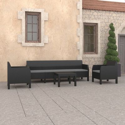 vidaXL 4-tlg. Garten-Lounge-Set mit Kissen PP Rattan Anthrazit