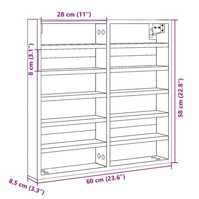 vidaXL Vitrinenschrank Grau Sonoma 60x8,5x58 cm Holzwerkstoff