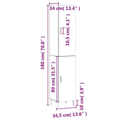 vidaXL Highboard Betongrau 34,5x34x180 cm Holzwerkstoff