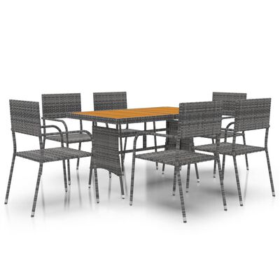 vidaXL 7-tlg. Garten-Essgruppe Poly Rattan Grau