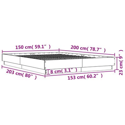 vidaXL Bettgestell Grau Sonoma 150x200 cm Holzwerkstoff