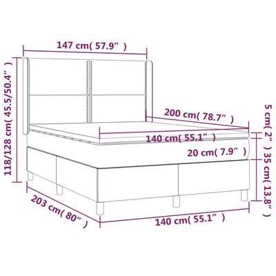 vidaXL Boxspringbett mit Matratze & LED Braun 140x200 cm Kunstleder