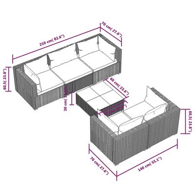 vidaXL 6-tlg. Garten-Lounge-Set mit Kissen Poly Rattan Grau