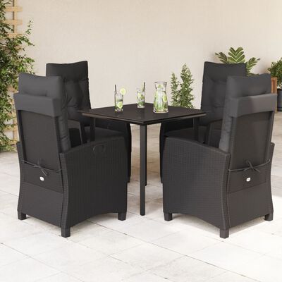 vidaXL 5-tlg. Garten-Essgruppe mit Kissen Schwarz Poly Rattan