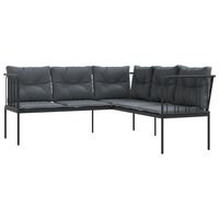 vidaXL Gartensofa in L-Form mit Kissen Schwarz Stahl und Textilene