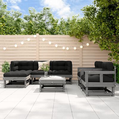 vidaXL 7-tlg. Garten-Lounge-Set Grau Massivholz Kiefer