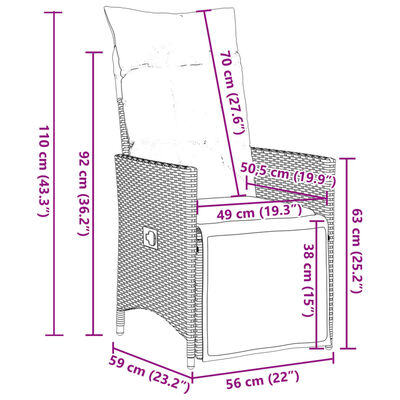 vidaXL 3-tlg. Garten-Bistro-Set mit Kissen Braun Poly Rattan