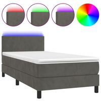 vidaXL Boxspringbett mit Matratze & LED Dunkelgrau 80x200 cm Samt