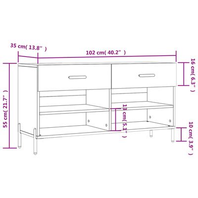 vidaXL Schuhbank Weiß 102x35x55 cm Holzwerkstoff