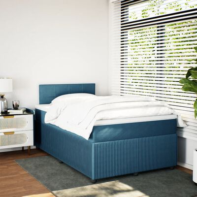 vidaXL Boxspringbett mit Matratze Blau 120x190 cm Samt