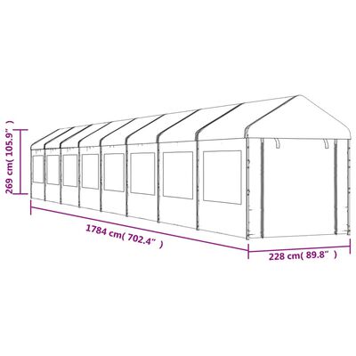 vidaXL Pavillon mit Dach Weiß 17,84x2,28x2,69 m Polyethylen