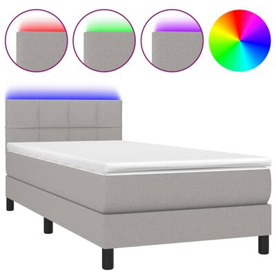 vidaXL Boxspringbett mit Matratze & LED Hellgrau 80x200 cm Stoff