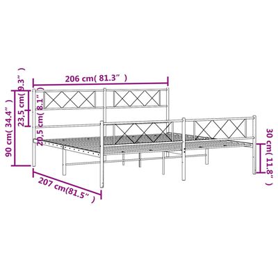 vidaXL Bettgestell mit Kopf- und Fußteil Metall Schwarz 200x200 cm