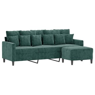 vidaXL 3-Sitzer-Sofa mit Hocker Dunkelgrün 180 cm Samt