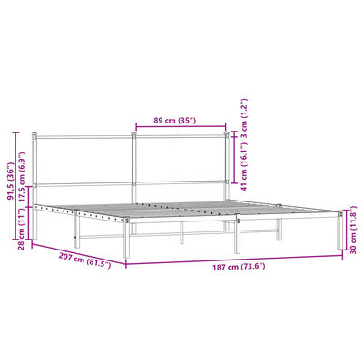 vidaXL Metallbett ohne Matratze Sonoma-Eiche 180x200 cm