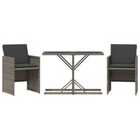 vidaXL 3-tlg. Bistro-Set mit Kissen Grau Poly Rattan