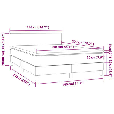 vidaXL Boxspringbett mit Matratze & LED Schwarz 140x200 cm Stoff