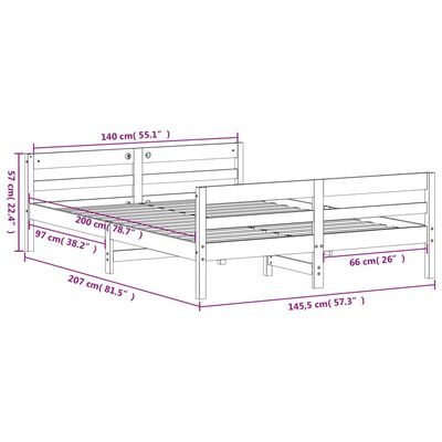 vidaXL Massivholzbett ohne Matratze 140x200 cm Kiefernholz