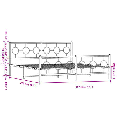 vidaXL Metallbett ohne Matratze mit Fußteil Schwarz 180x200 cm