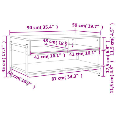 vidaXL Couchtisch Räuchereiche 90x50x45 cm Holzwerkstoff