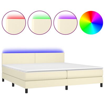 vidaXL Boxspringbett mit Matratze & LED Creme 200x200 cm Kunstleder