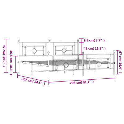 vidaXL Bettgestell mit Kopf- und Fußteil Metall Weiß 200x200 cm