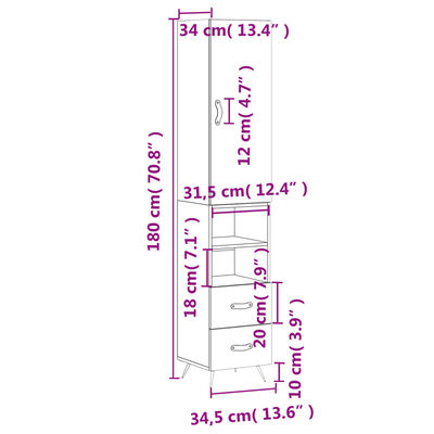 vidaXL Highboard Weiß 34,5x34x180 cm Holzwerkstoff