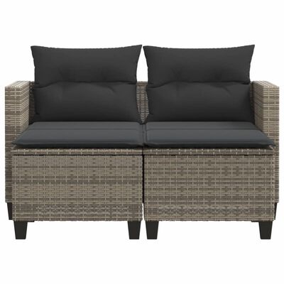 vidaXL Gartensofa 2-Sitzer mit Hockern Grau Poly Rattan