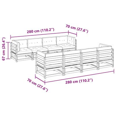 vidaXL 9-tlg. Garten-Sofagarnitur mit Kissen Massivholz Kiefer