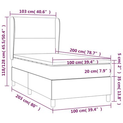 vidaXL Boxspringbett mit Matratze Dunkelgrau 100x200 cm Samt