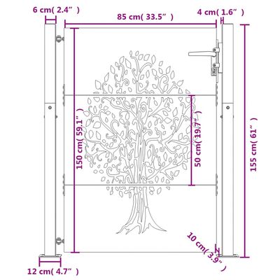 vidaXL Gartentor 105x155 cm Cortenstahl Baum-Design