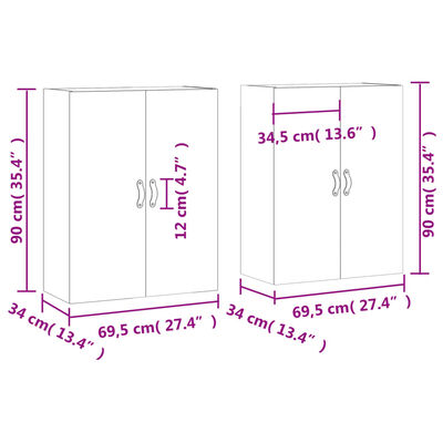 vidaXL Wandschränke 2 Stk. Weiß 69,5x34x90 cm