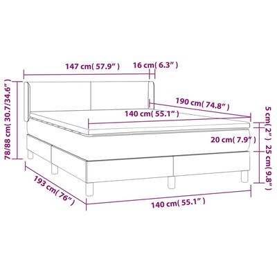 vidaXL Boxspringbett mit Matratze Schwarz 140x190 cm Samt