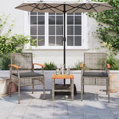 vidaXL 3-tlg. Bistro-Set mit Kissen Grau Poly Rattan Akazienholz