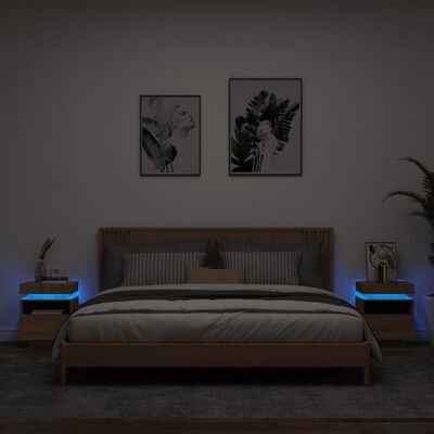 vidaXL Nachttische mit LED-Leuchten 2 Stk. Sonoma Eiche 40x39x48,5 cm