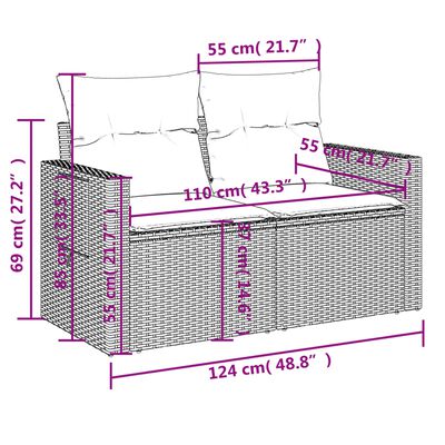 vidaXL 5-tlg. Garten-Sofagarnitur mit Kissen Beige Poly Rattan