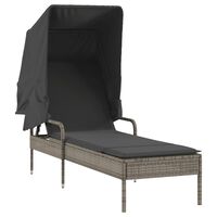 vidaXL Sonnenliege mit Dach Grau Poly Rattan