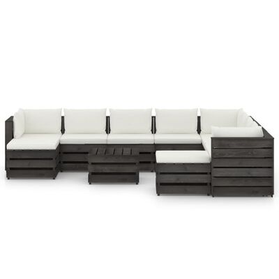 vidaXL 11-tlg. Garten-Lounge-Set mit Kissen Grau Imprägniertes Holz