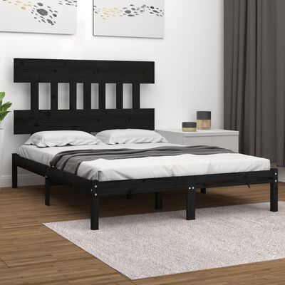 vidaXL Massivholzbett Schwarz 135x190 cm