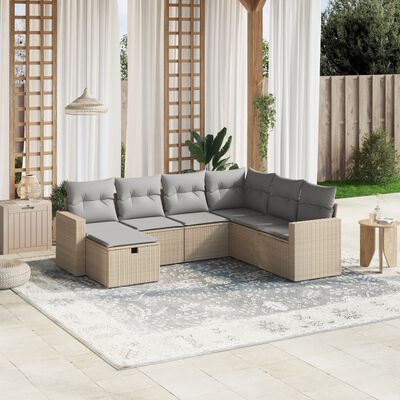 vidaXL 7-tlg. Garten-Sofagarnitur mit Kissen Beige Poly Rattan