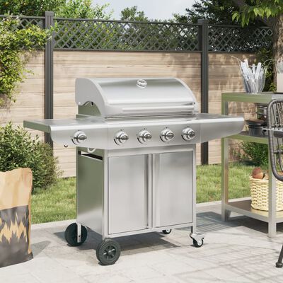 vidaXL Gasgrill mit 5 Flammen Silbern Edelstahl