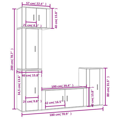 vidaXL 5-tlg. TV-Schrank-Set Braun Eichen-Optik Holzwerkstoff