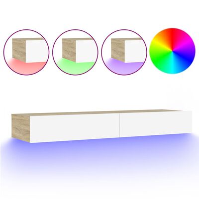 vidaXL TV-Schrank mit LED-Leuchten Weiß & Sonoma-Eiche 120x35x15,5 cm