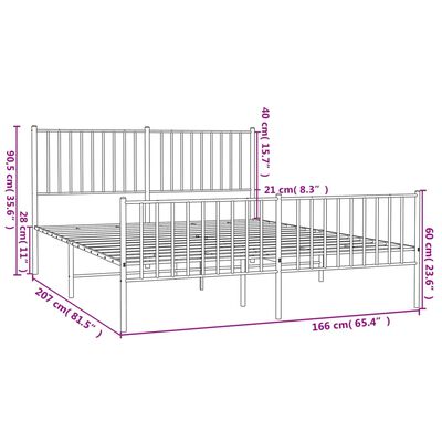 vidaXL Metallbett ohne Matratze mit Fußteil Schwarz 160x200 cm