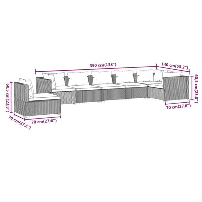 vidaXL 7-tlg. Garten-Lounge-Set mit Kissen Poly Rattan Schwarz