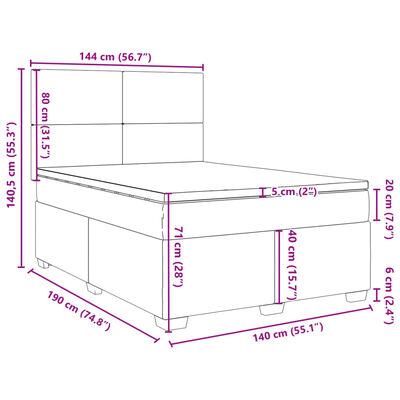 vidaXL Boxspringbett mit Matratze Schwarz 140x190 cm Samt